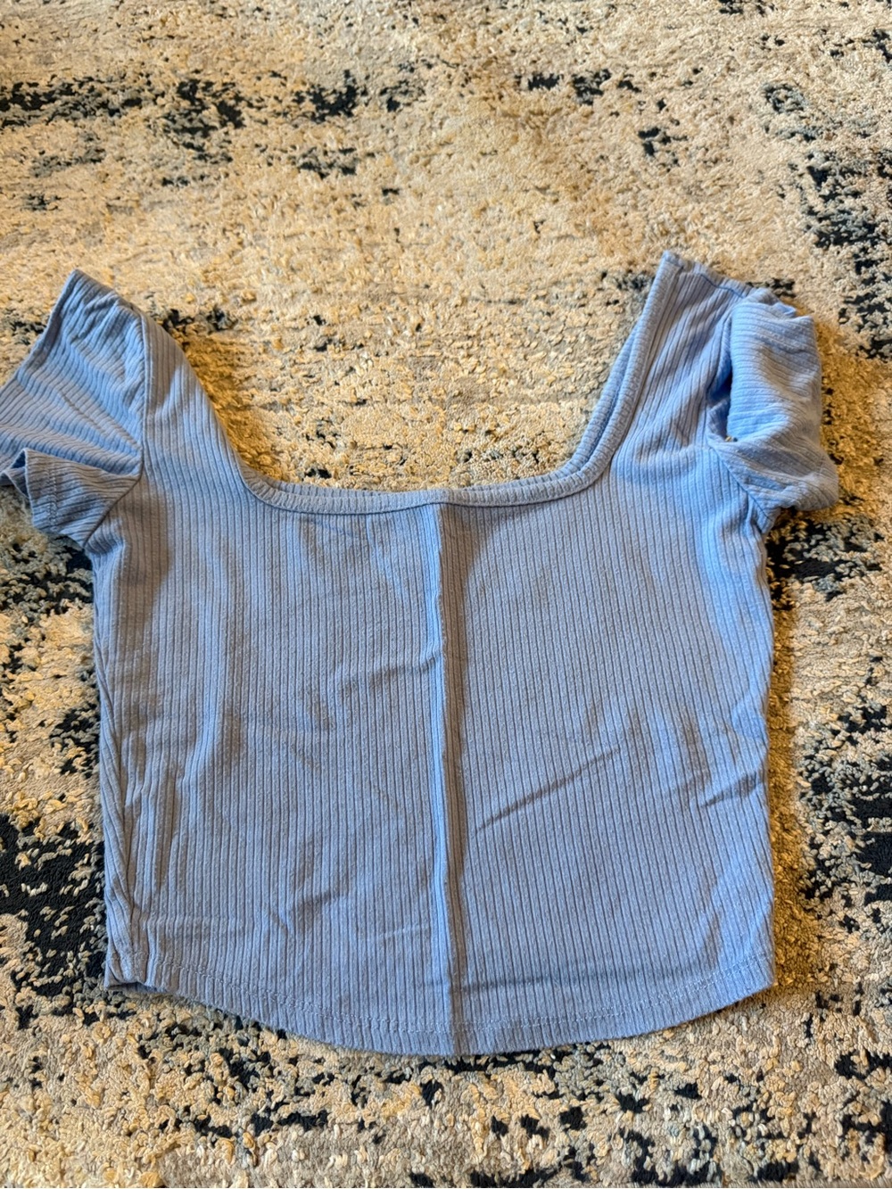 Bozzolo Powder Blue Ribbed Square-Neck Crop Top